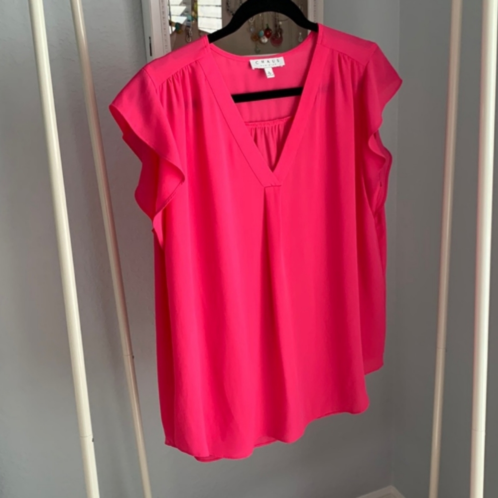Chaus Pink Ruffle Sleeve Blouse